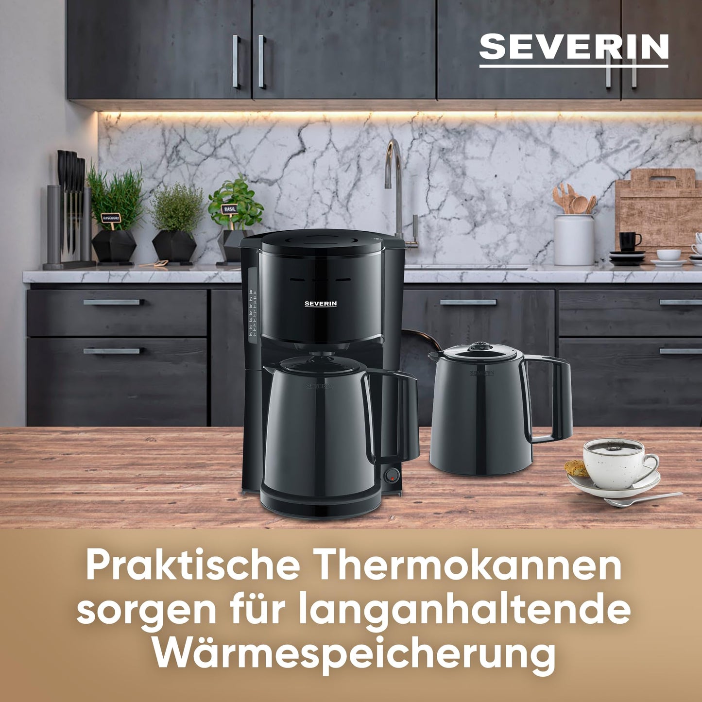SEVERIN filter coffee machine with 2 thermal jugs, coffee machine for up to 8 cups per jug, filter machine with 2 vacuum jugs, black, KA 9307