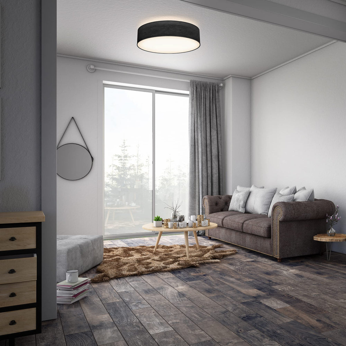 B.K.Licht - Ceiling lamp with fabric shade, E27 socket, max. 40 watts, ceiling light, lamp, living room lamp, bedroom lamp, kitchen lamp, ceiling lighting, 38x10 cm, black - BKL1220