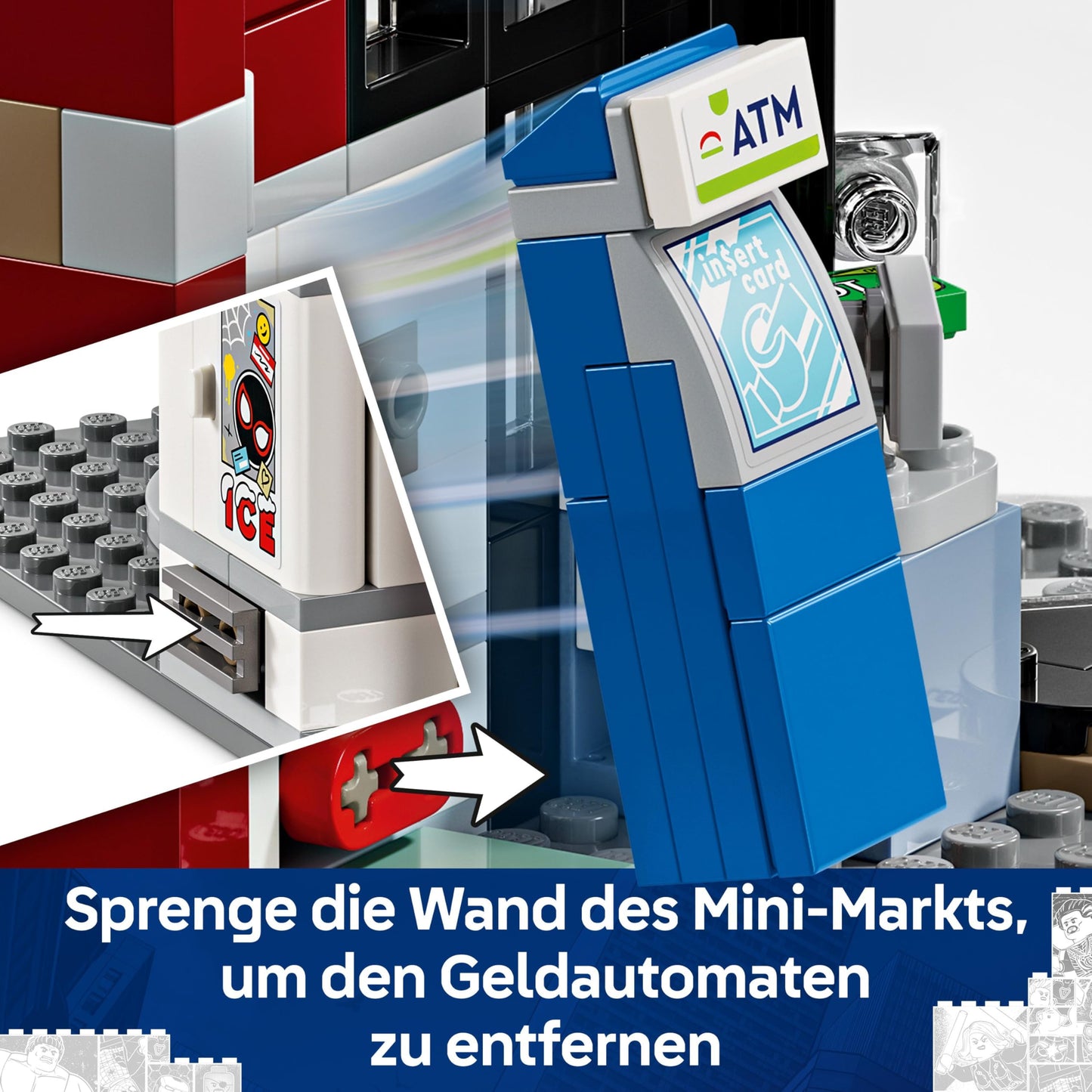 LEGO | Marvel Spider-Verse: Miles Morales vs. Spot - Superhero playset with toy car - 4 minifigures and mini market - Creative gift for boys and girls aged 9 and up - 76311
