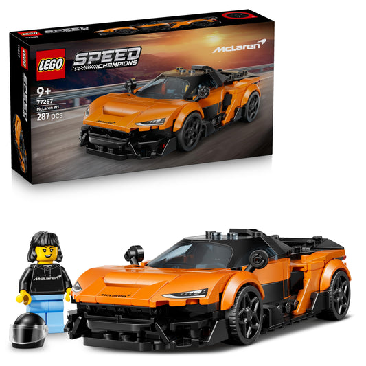 LEGO Speed Champions McLaren W1 - model car with collectible driver minifigure - birthday gift idea for boys aged 9 and up and motorsport fans - 77257