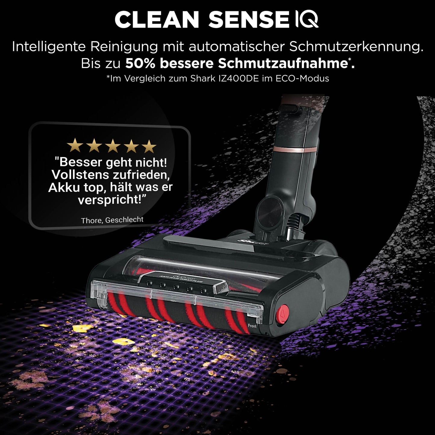 Shark Stratos cordless cordless vacuum cleaner, PowerFins Plus, 60 min runtime, anti-hair wrap & CleanSense IQ wireless vacuum cleaner, crevice & multi-surface attachments, rose gold/anthracite, IZ400EU