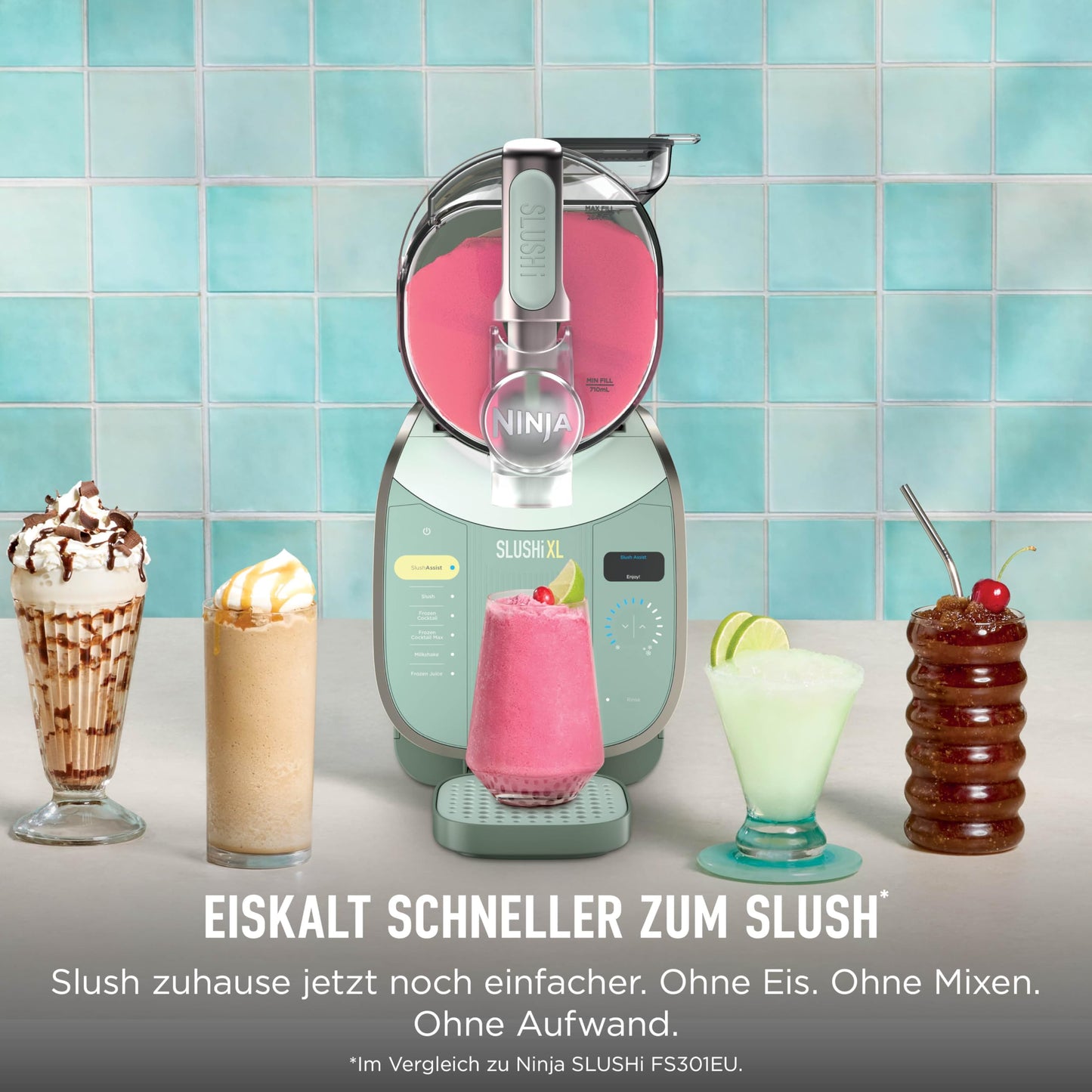 Ninja SLUSHi XL Slush Ice Cream Maker with SlushAssist Technology, Large 3.7L Capacity (Max Capacity 2,840ml), for Slush, Frozen Cocktails and More, Green FS601EUGN