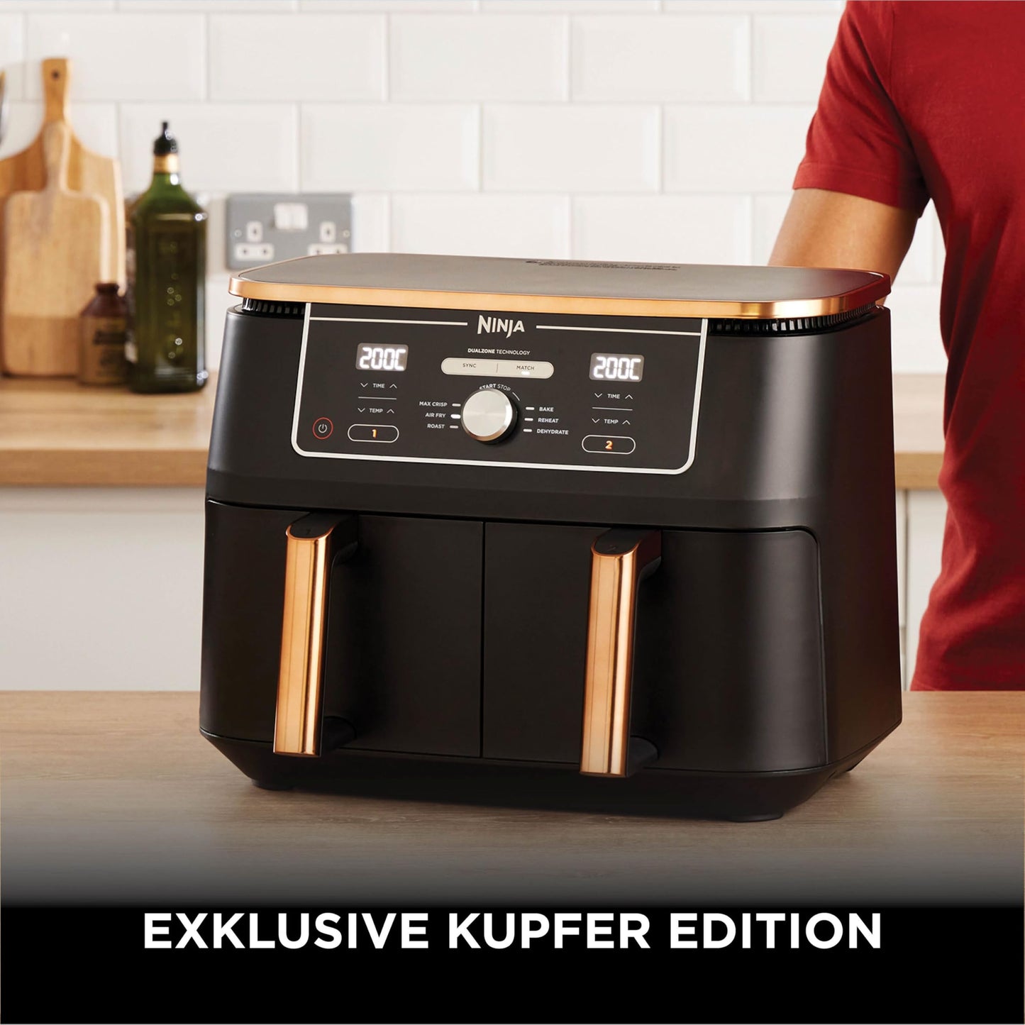 Ninja Foodi MAX Dual Zone Air Fryer, 9.5L Airfryer, 2 Compartments, with Tongs, Non-Stick Coating, Dishwasher Safe Baskets, 6-in-1, Amazon Exclusive, Copper/Black, AF400EUCP