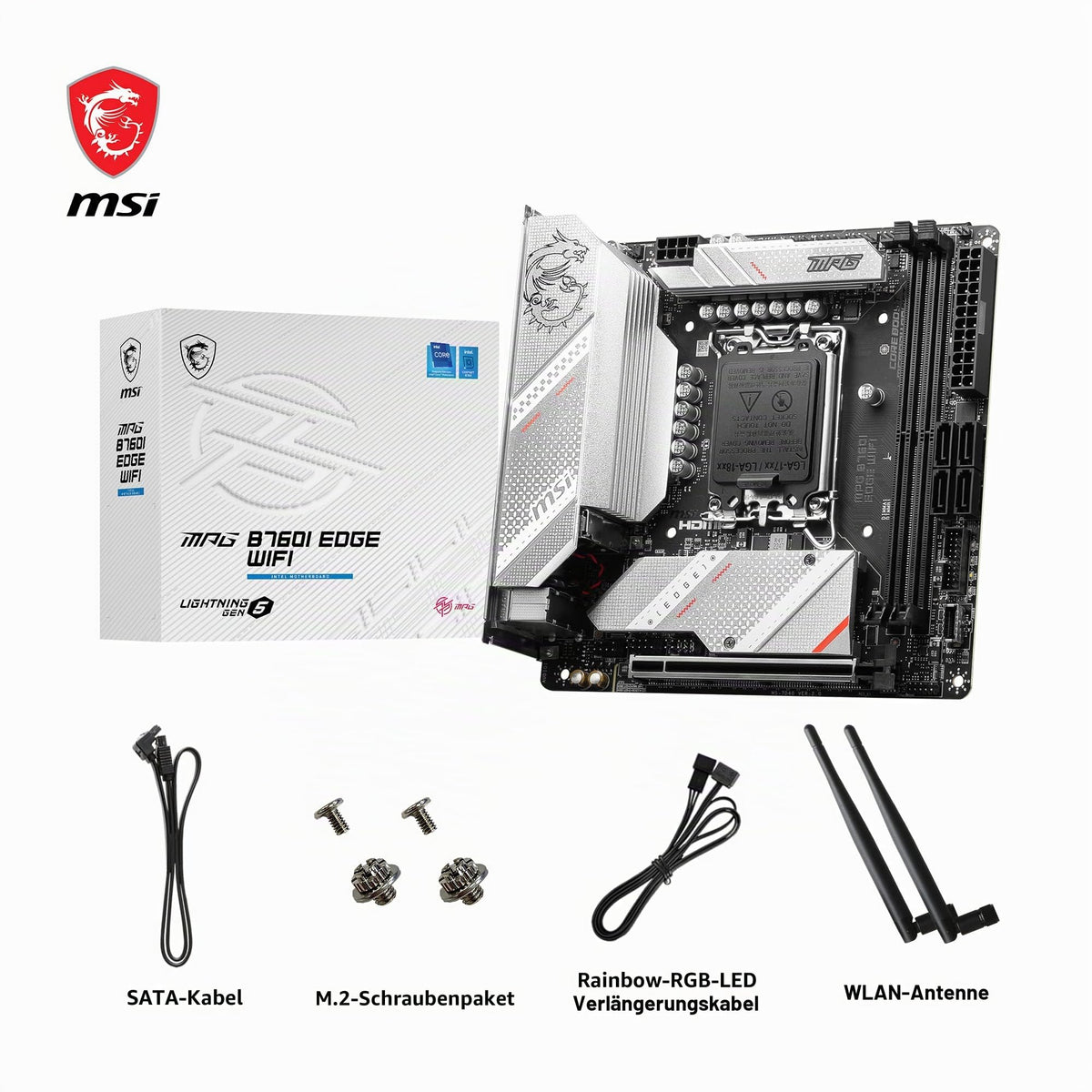 MSI MPG B760I Edge WiFi Placă de bază, Mini-ITX - Pentru procesoare Intel Core de generația a 12-a, a 13-a și a 14-a, LGA 1700-8 Direct 90A VRM, DDR5 Memory Boost 7200+MHz/OC, PCIe 5.0 x16, 2 x M.2 Gen4, Wi-Fi 6E - 7D40-005R