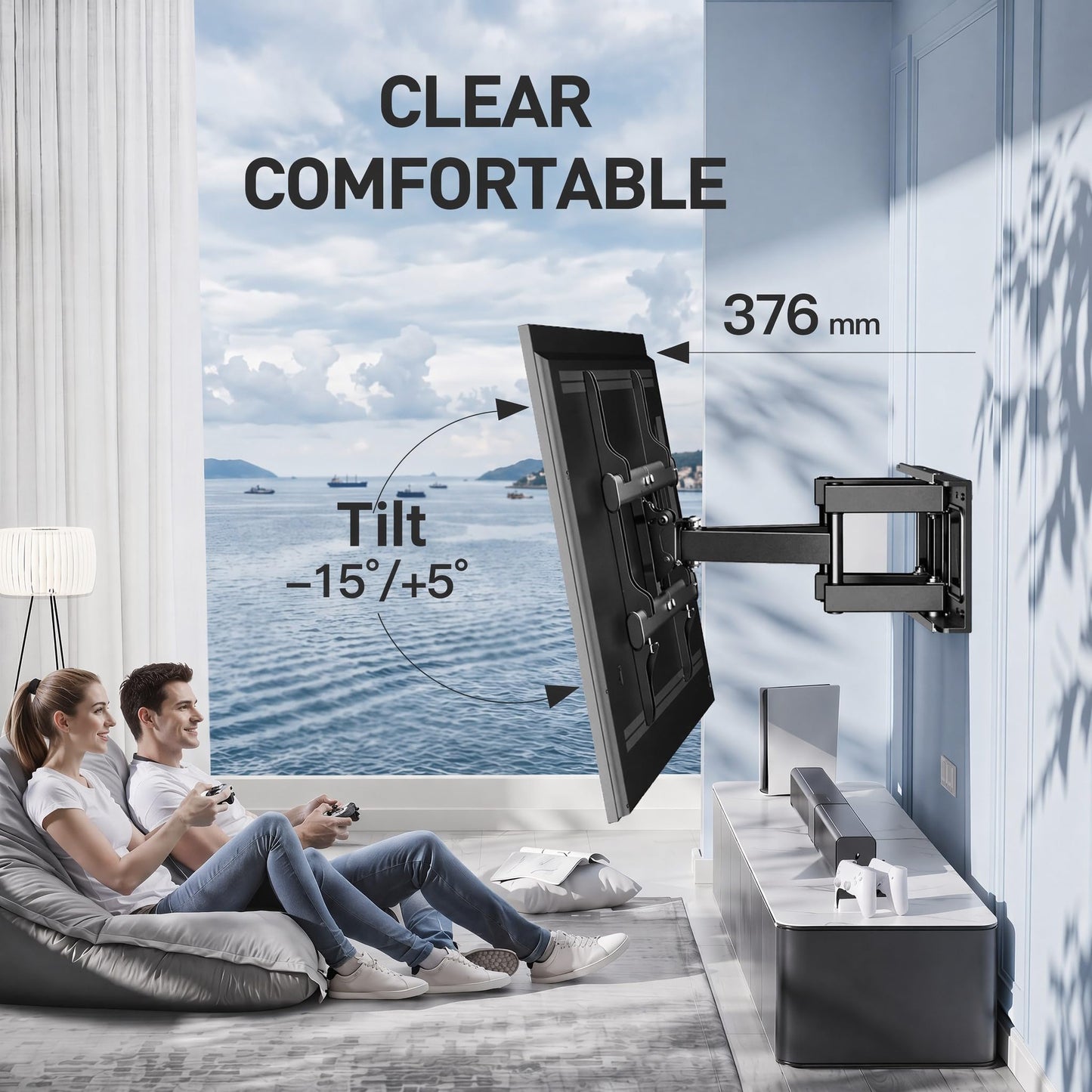 PERLESMITH TV wall mount, for 37-85 inch TVs 60 kg, VESA 600x400 mm - PSPILFK1-E