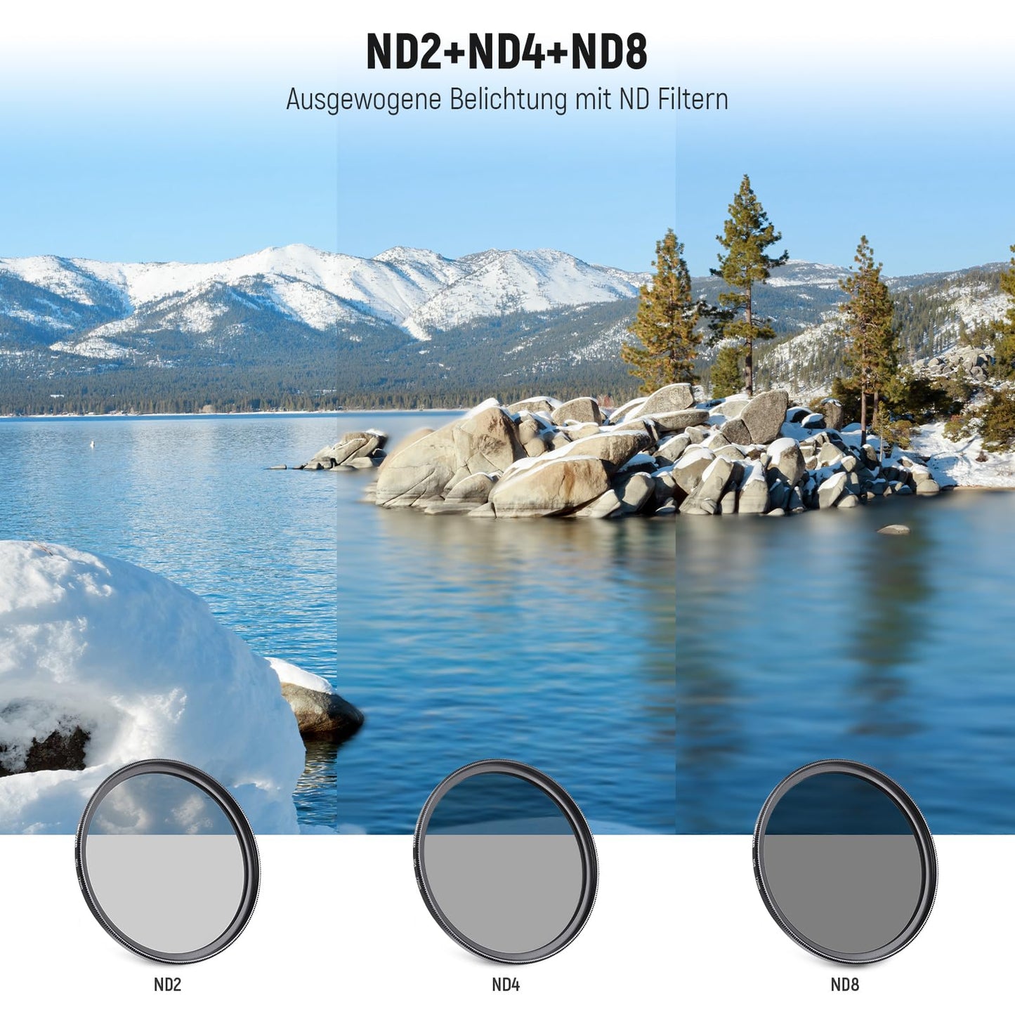 NEEWER 72mm lens filter set: UV, CPL, FLD, ND2, ND4, ND8, lens hood and lens cap compatible with Canon Nikon Sony Panasonic DSLR cameras with 72mm lens - 10101717
