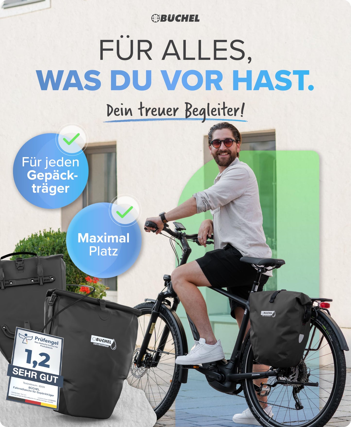 Büchel bicycle bag for luggage rack I 25.4 L - 100% waterproof I with carrying handle and shoulder strap I bicycle bag luggage rack, luggage rack bag, rear bicycle bags - 81518001