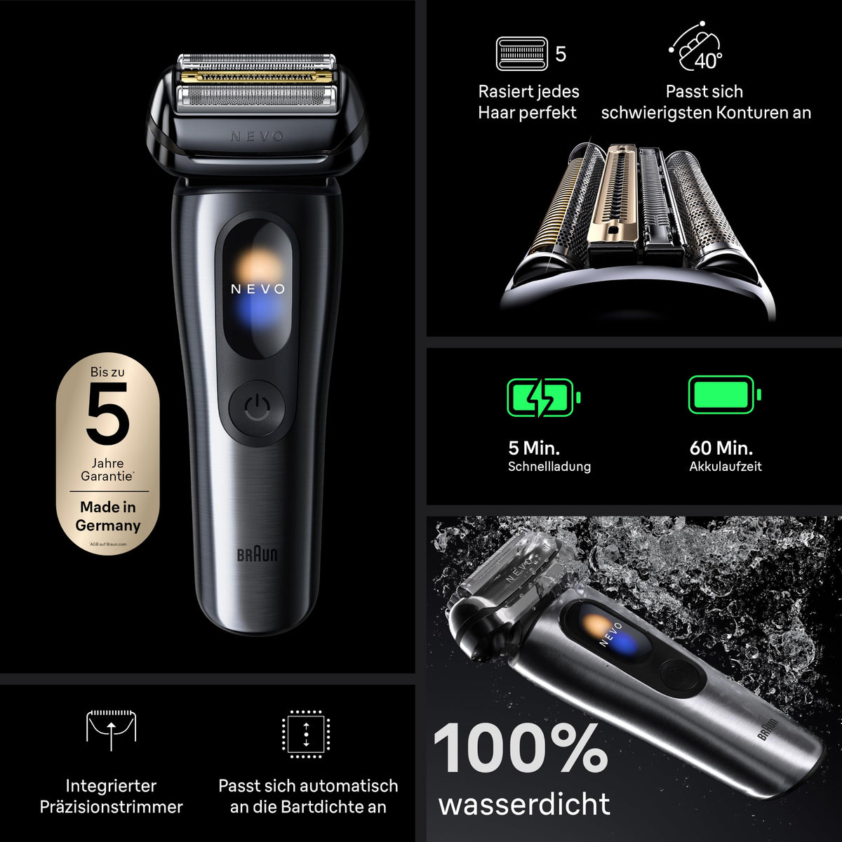 Braun NEVO Electric Shaver for Men, NEVO11005C, Silver