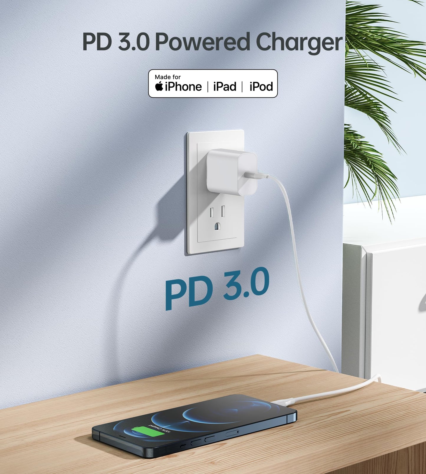 Seadmit 20W USB C adapter, USB-C charger compatible with iPhone 17/16/15/14/13 Plus Pro Max, iPad, Air-Pods, Samsung Galaxy S25/24/23, plug power supply quick charger charger (4 ports + charging cable)