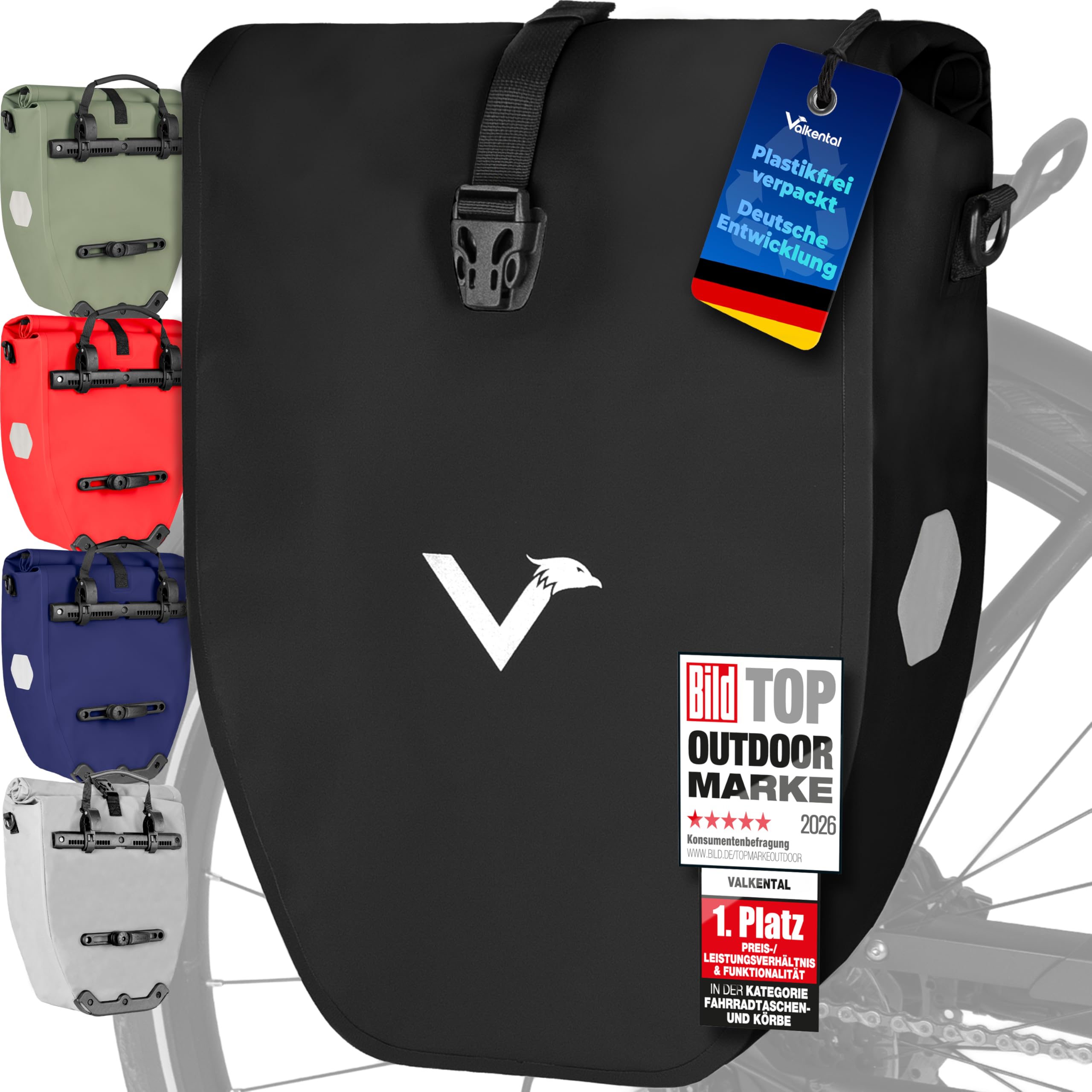 Valkental Large & waterproof luggage rack bag - bicycle bag for luggage racks with large reflectors [lockable] bomb-proof seat - multiple awards - made for durability - 01-NZC9-LQSP