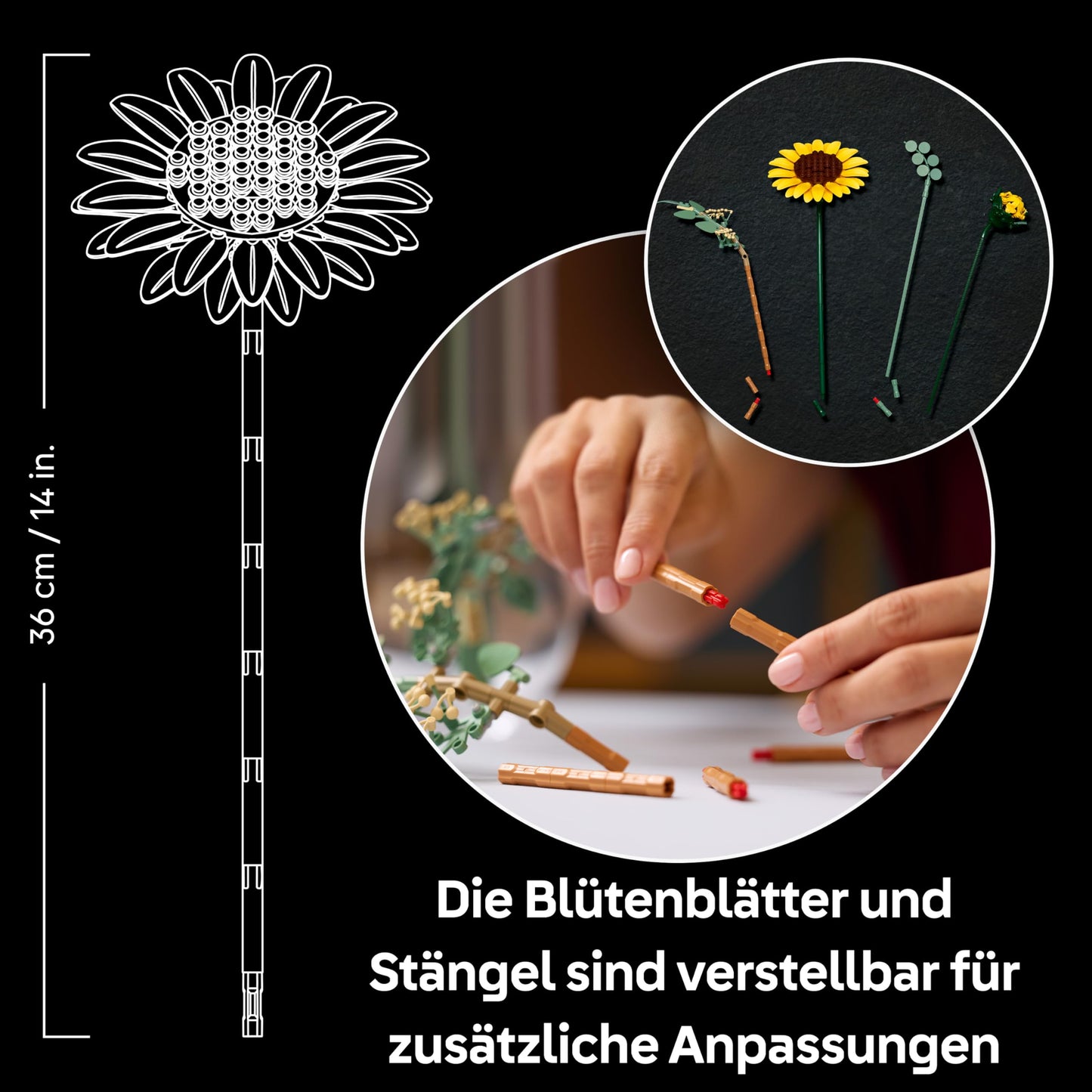 LEGO Botanicals Sunflower Bouquet - Artificial Flower Set for Adults - Artificial Sunflowers & Eucalyptus Branches for Decoration in the Living Room or Bedroom - DIY Gift Idea for Women - 11502