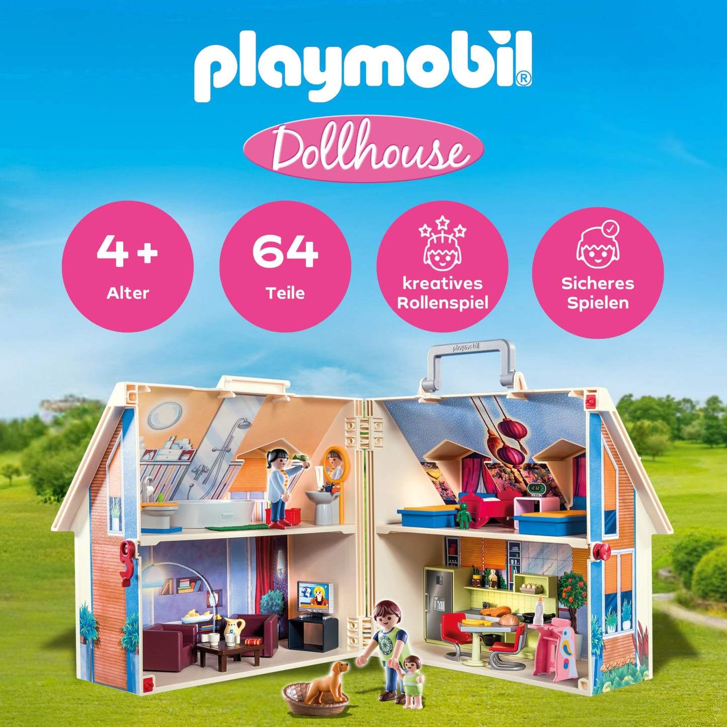PLAYMOBIL | Dollhouse |Toys for children aged 4 and up | Take-along dollhouse with handle | 70985
