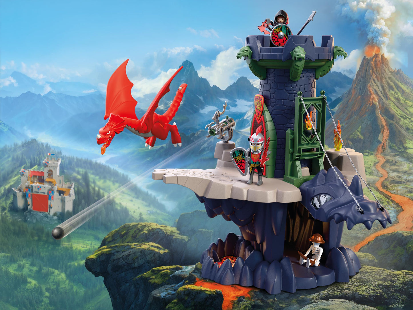 PLAYMOBIL | Knights | Dragon Knight Tower | Tower with dragons, drawbridge and dragon head cave | Knight's castle toy for children aged 4 and over 72113