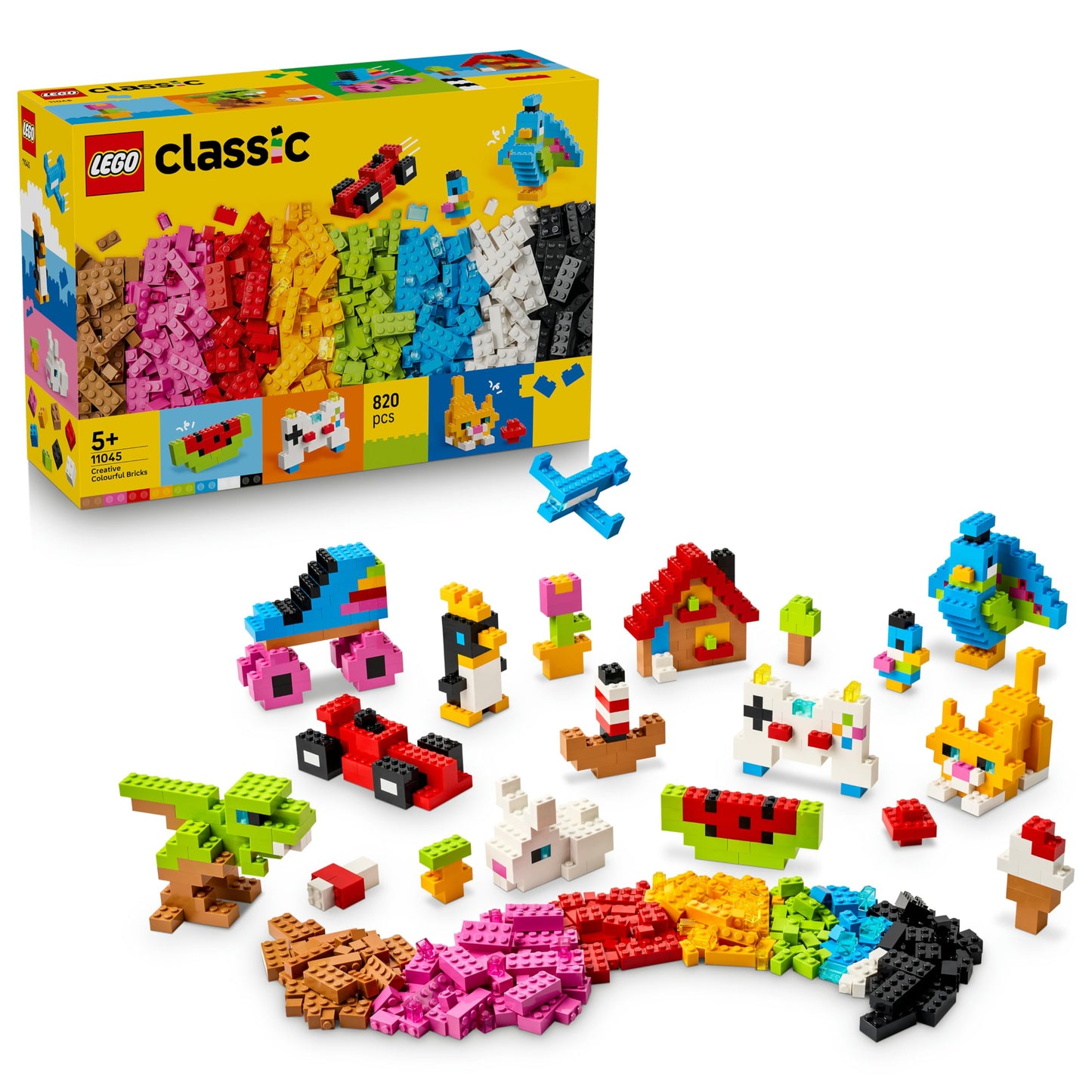 LEGO Classic Creative Colorful Bricks - Educational toy to promote fine motor skills - Animals, dinosaur figures & vehicles including plane & car - Gift for boys & girls aged 5 and up - 11045