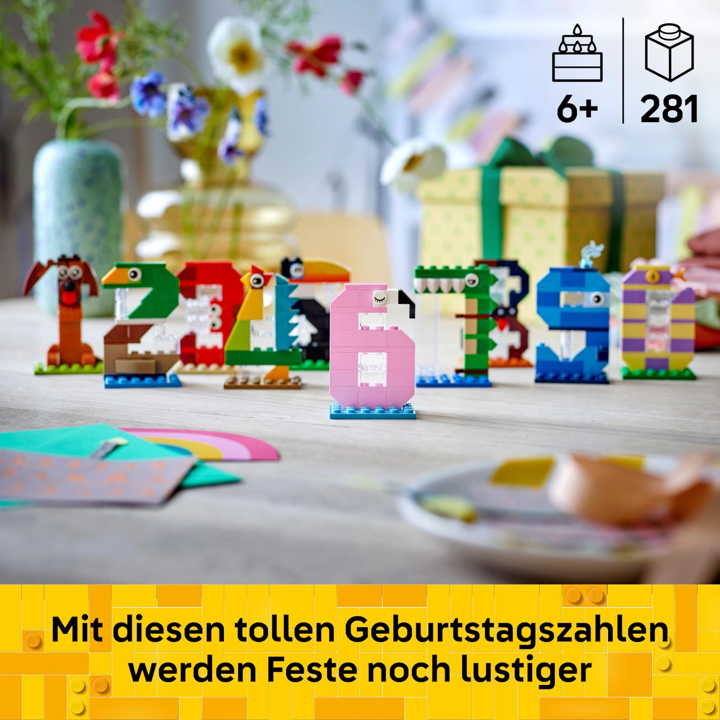 LEGO birthday numbers - cake topper with animals including dog, spider and whale - table and party decoration or counting game - gift idea for boys and girls aged 6 and over - 40807