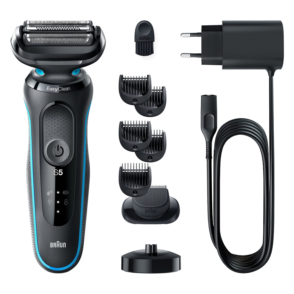 Braun Series 5 Electric Shaver for Men, Electric Razor with EasyClick Beard Trimmer Attachment, Charging Station, EasyClean Shaver, Dry Shaver, Waterproof, Made in Germany, 51-M4500cs, Mint Green