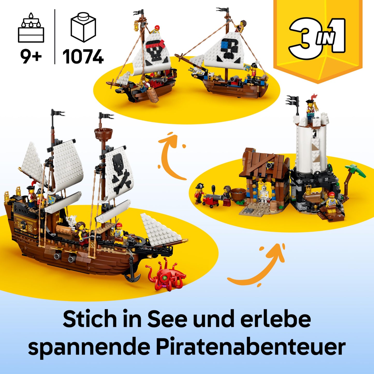LEGO Creator Legendary Pirate Ship Toy - Model Building with 2 Building Options - Castle or 2 Twin Boats - Children's Room Decoration - Birthday Gift for Boys & Girls Ages 9 and Up - 31387