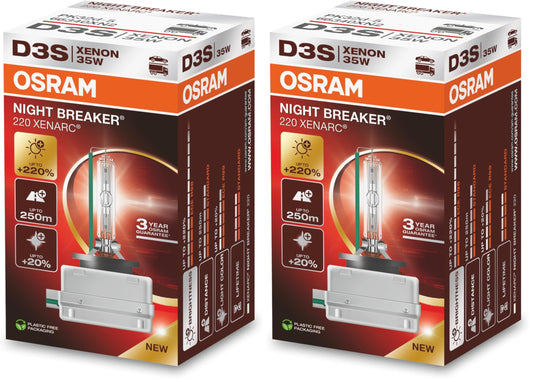Osram XENARC NIGHT BREAKER 220, D3S, +220% more brightness, xenon headlight lamp, 66340XN2, folding box (1 lamp) (pack of 2)