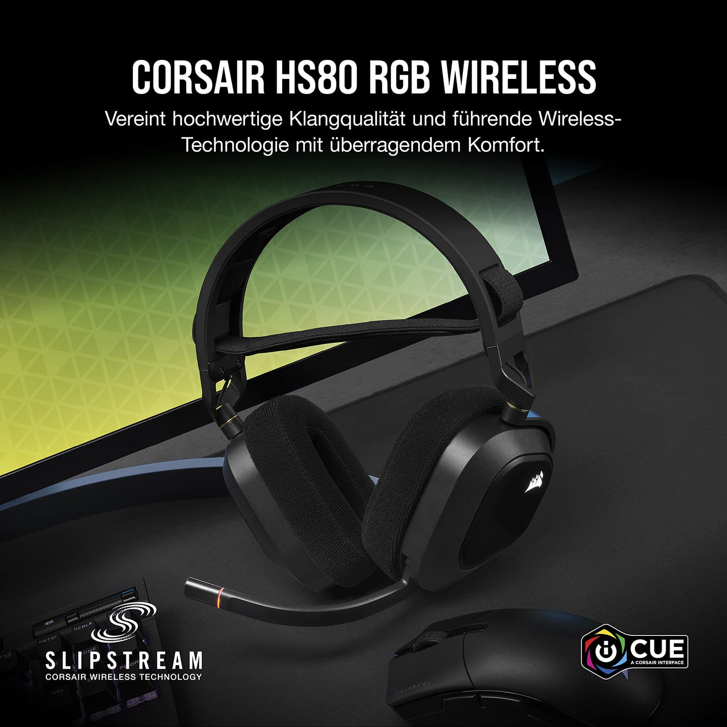 Corsair HS80 RGB Wireless Multiplatform Gaming Headset - Dolby Atmos - Omnidirectional Microphone - iCUE Compatible - PC, Mac, PS5, PS4 - Carbon - CA-9011235-EU