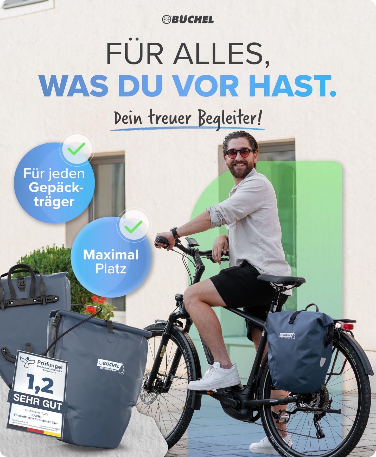 Büchel bicycle bag for luggage rack I 25.4 L - 100% waterproof I with carrying handle and shoulder strap I bicycle bag luggage rack, luggage rack bag, rear bicycle bags - 81518005