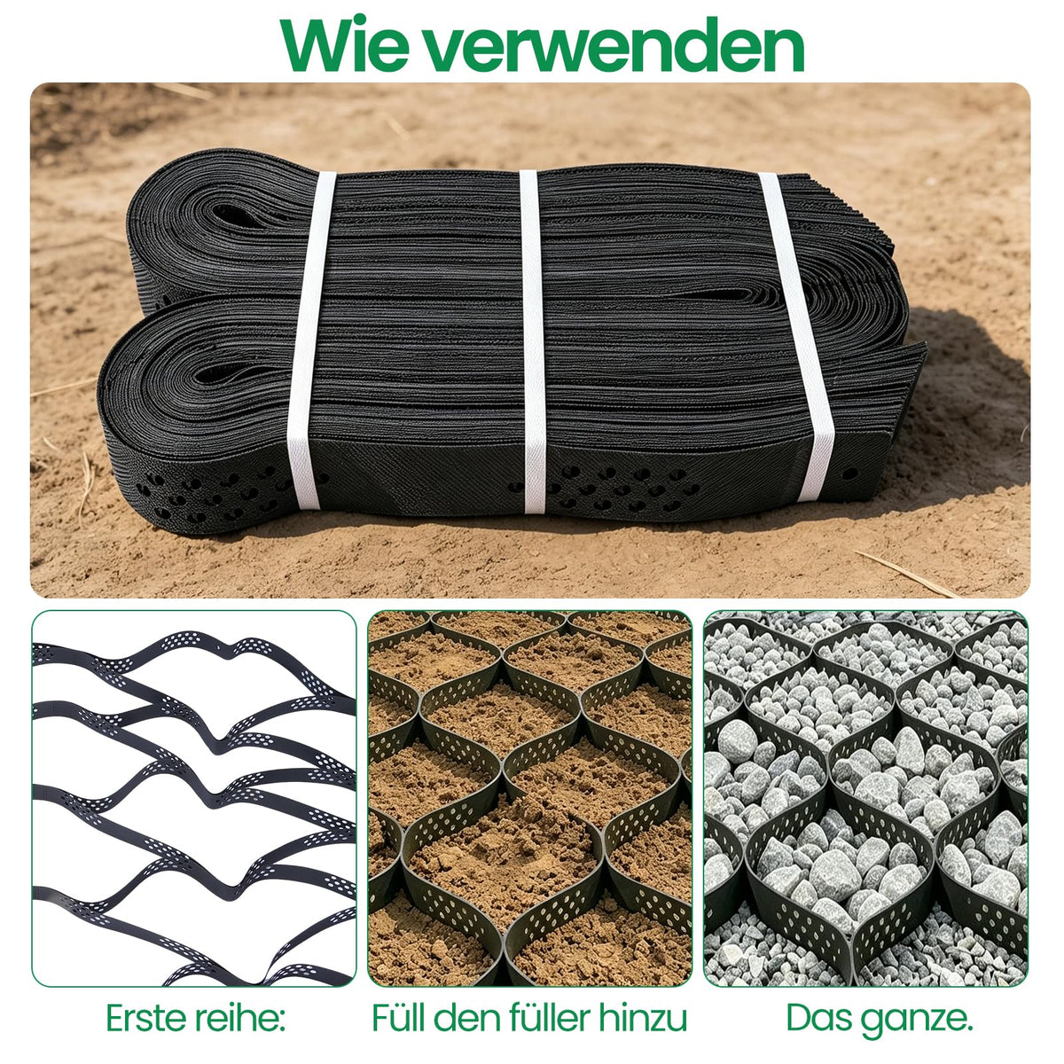 5.1 cm thick gravel grid, 8 m x 1.3 m, robust ground reinforcement grid, flexible and tensile, gravel driveway, stabilization for parking lot, terrace, grass, soil, slopes, garden (8 x 1.3 m) - mt007