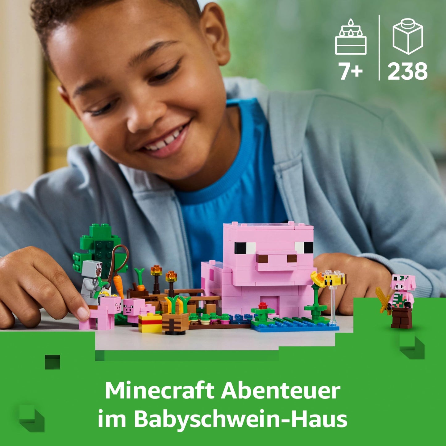 LEGO Minecraft The Baby Pig House - Interactive toy with a hero figure, pig, bee, zombie piglin - children's gaming gift for girls and boys aged 7 and over - 21268