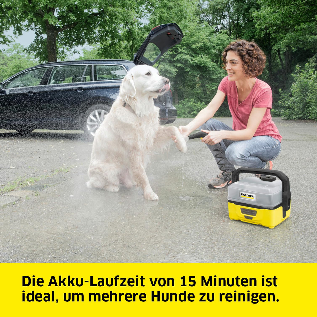 Kärcher Mobile Outdoor Cleaner OC 3 Pet Box (Water tank volume: 4 l, Lithium-ion battery, Removable water tank, Gentle low pressure, Cone nozzle, Fur cleaning brush, Viscose towel) - 1.680-018.0