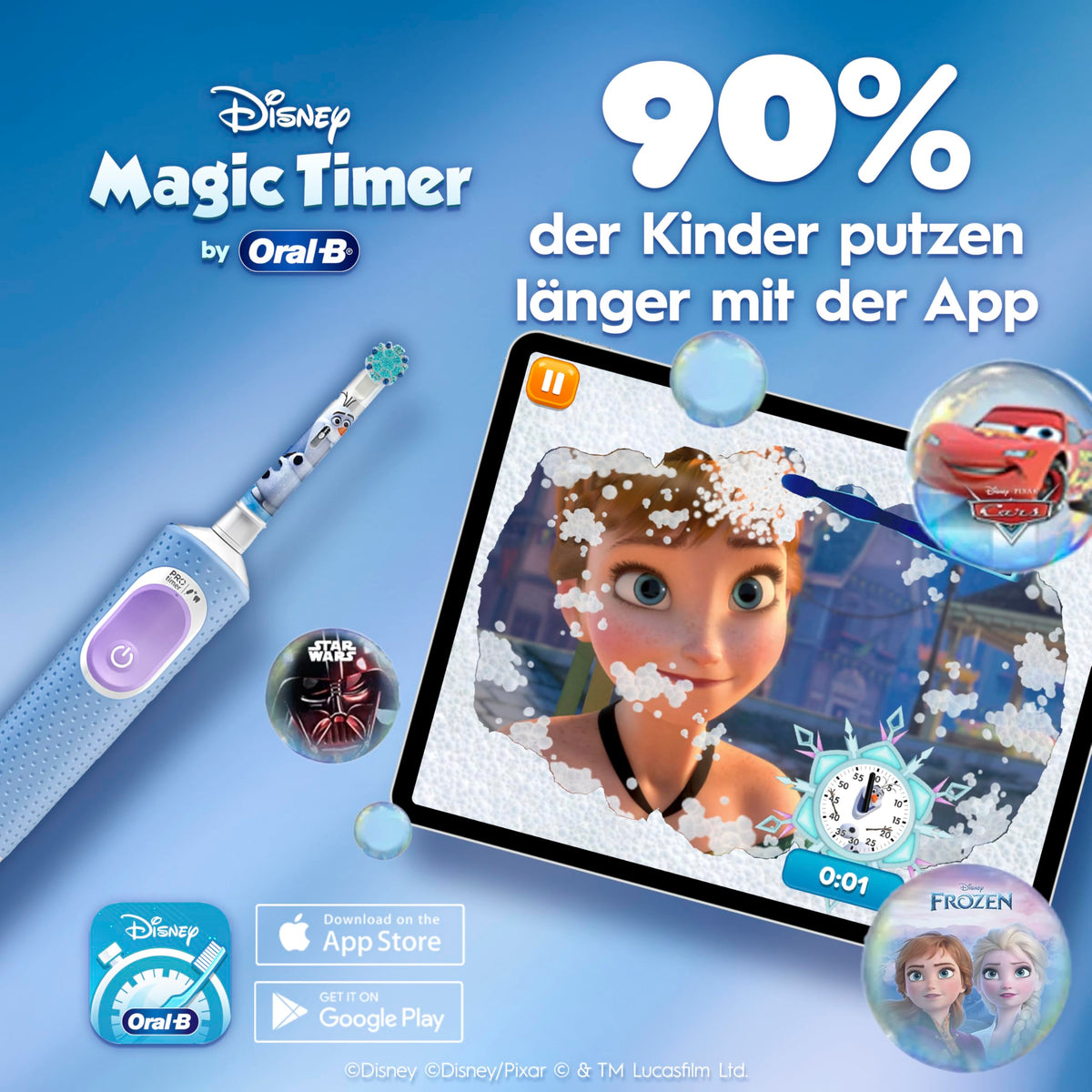 Periuță de dinți electrică Oral-B Pro Kids Frozen pentru copii, Albastru/Violet - 773178