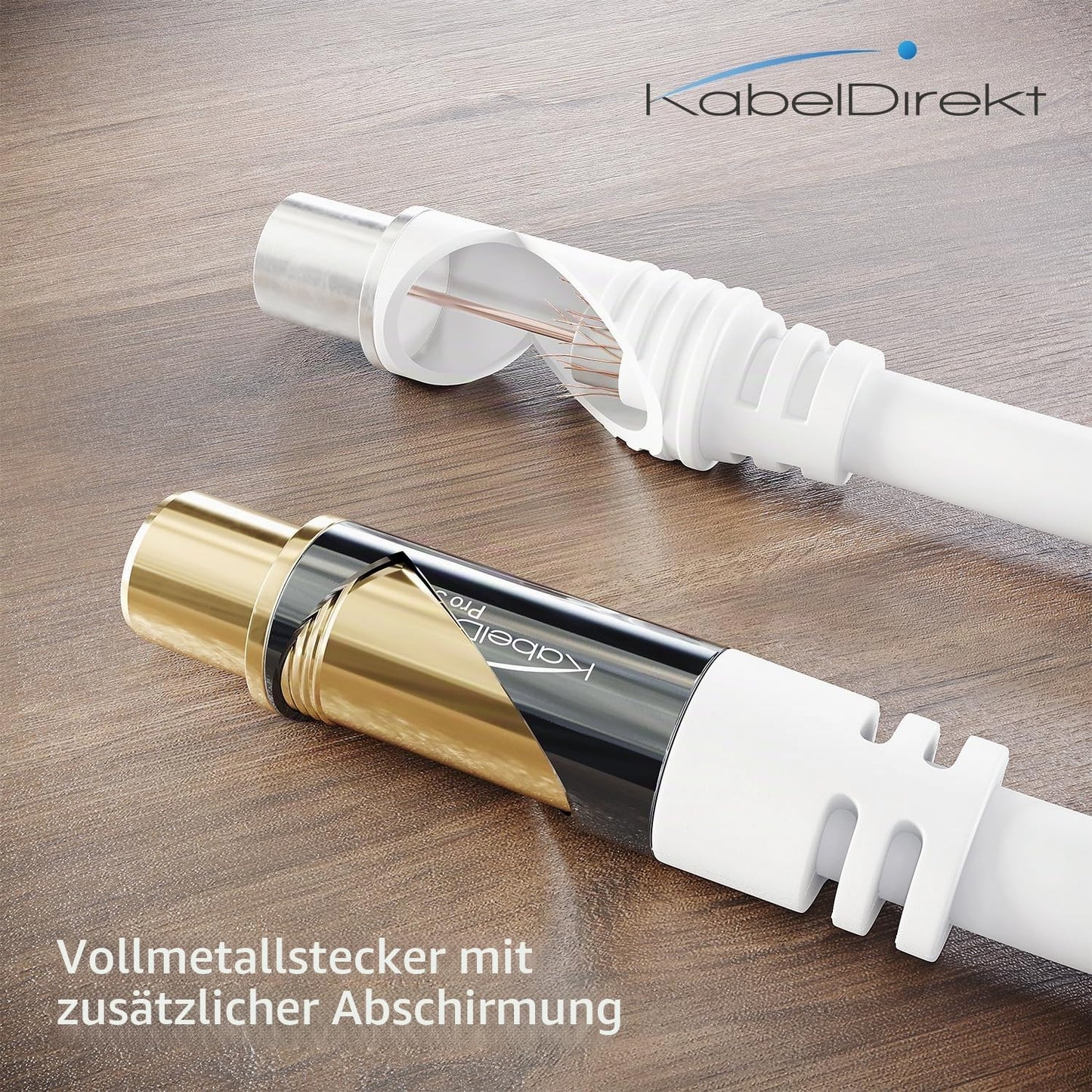 KabelDirekt – 4K antenna cable (coax) – 15m – plug/socket, white - 1632