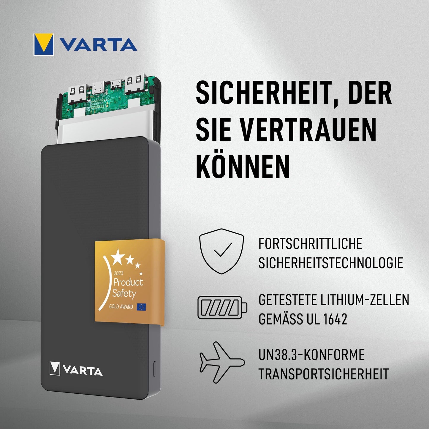 VARTA Power Bank 20000mAh, power bank Power on Demand with 3 ports (1x USB A, 2x USB C), compatible with tablets & smartphones, in environmentally friendly packaging