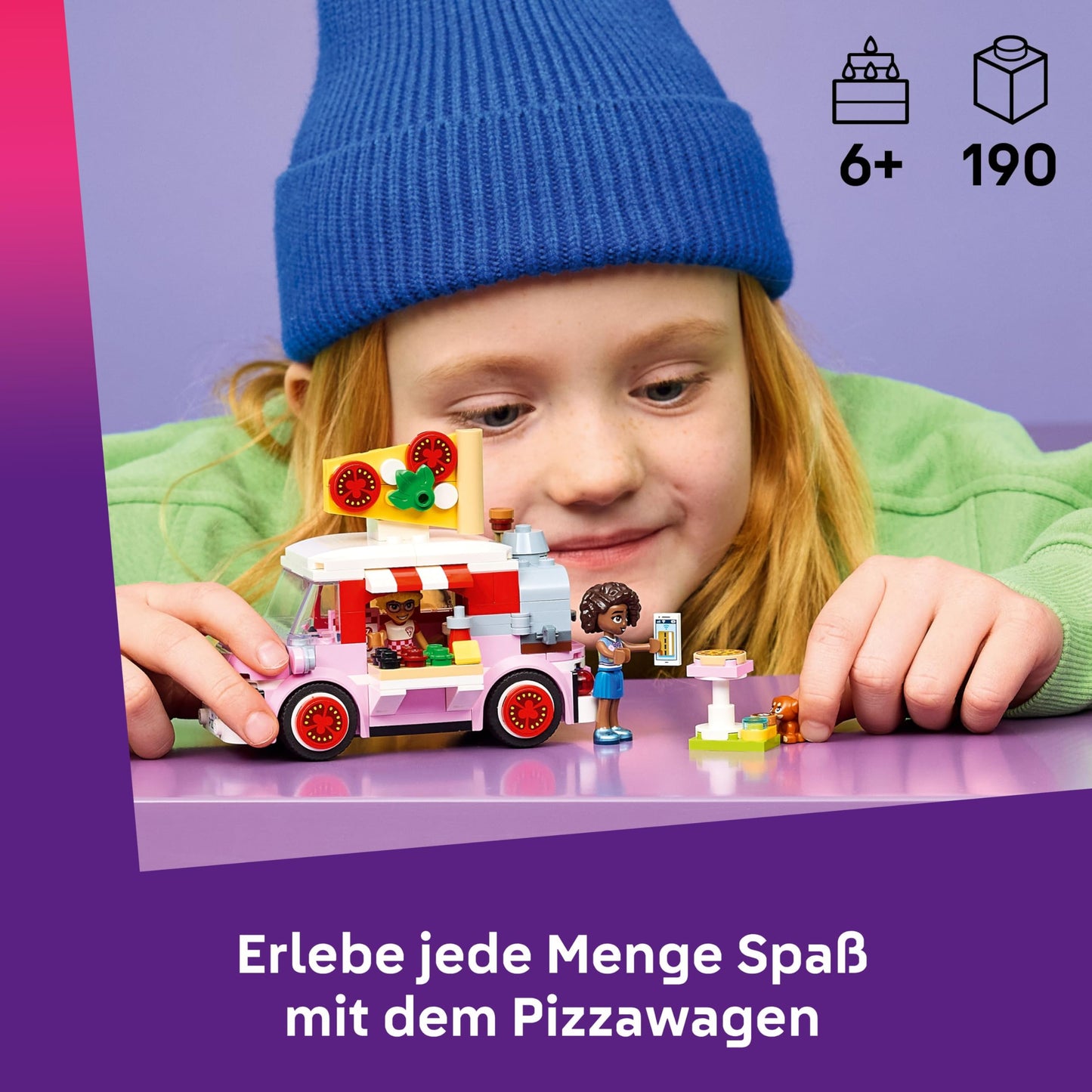 LEGO Friends pizza truck - playset with 2 minifigures, dog figure & toy food accessories - children's room decoration - gift idea for girls aged 6 and over - 42694