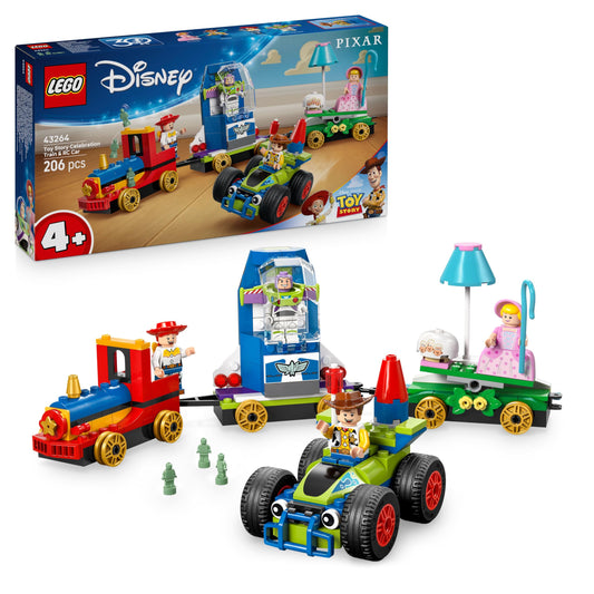LEGO ǀ Disney and Pixar's party train and the RC car from Toy Story - with Woody, Jessie, Porzellinchen and Buzz Lightyear minifigures - creative gift for boys and girls aged 4 and up - 43264