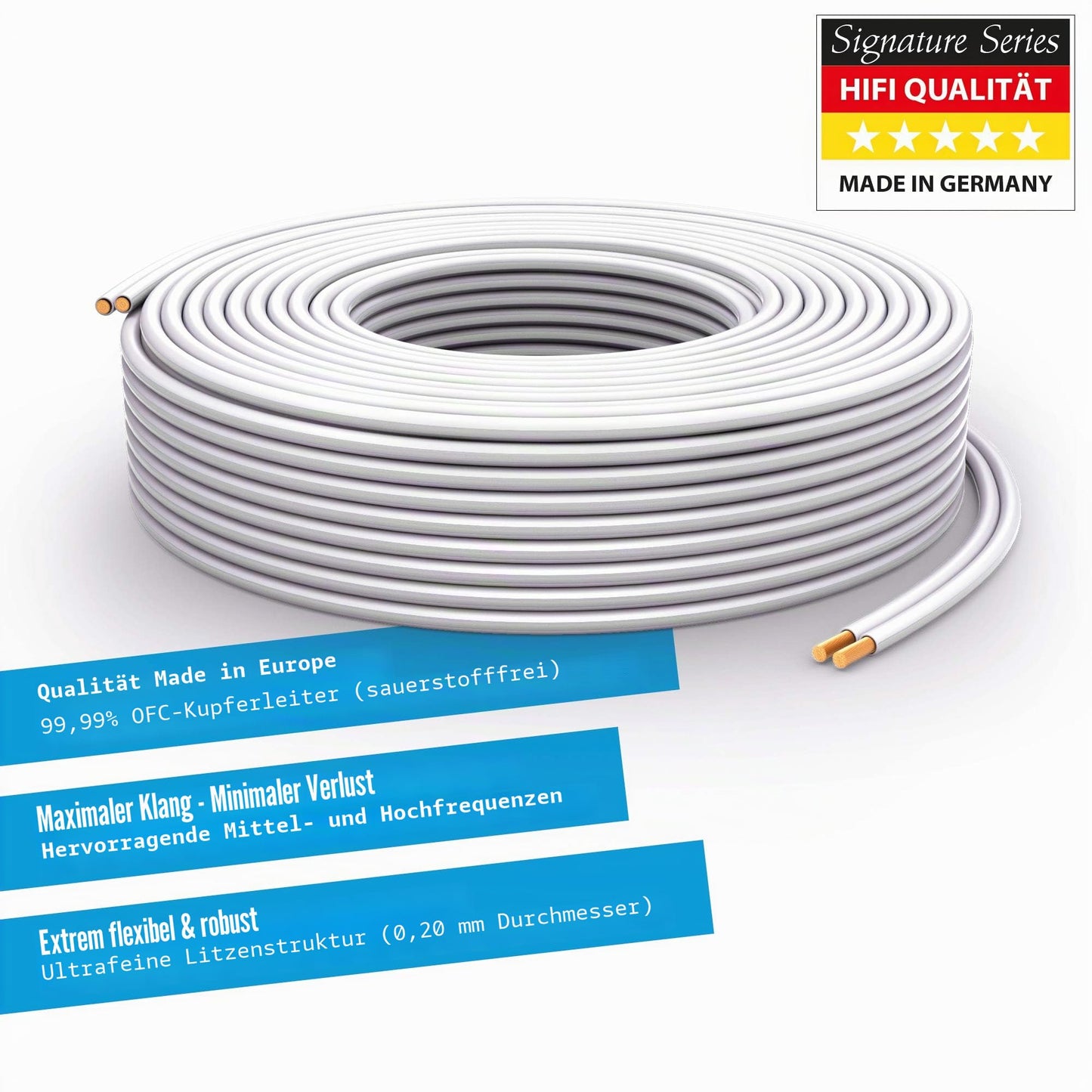 PureLink speaker cable OFC 2x4.00mm² (0.20mm), 100.0m, white with light gray characteristic - SE-SP071-100