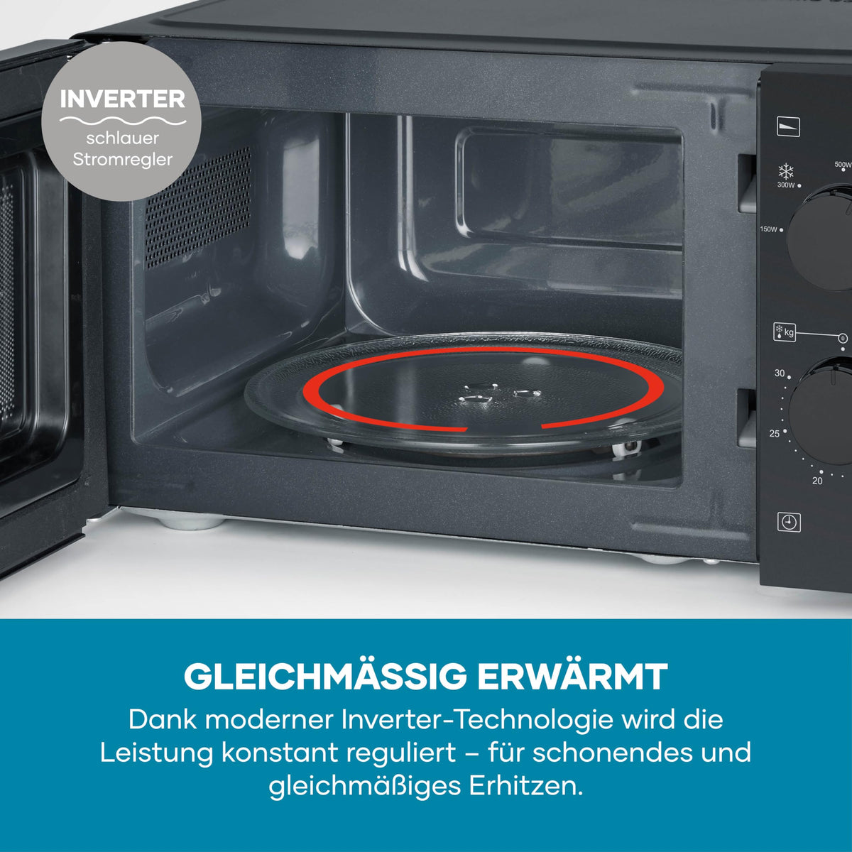 SEVERIN Solo Microwave, Inverter, Defrosting and Heating, 6 Power Levels with Defrost Function, Microwave Oven with Turntable for Even Heat Distribution, 19L, 700W, Black, MW 7580