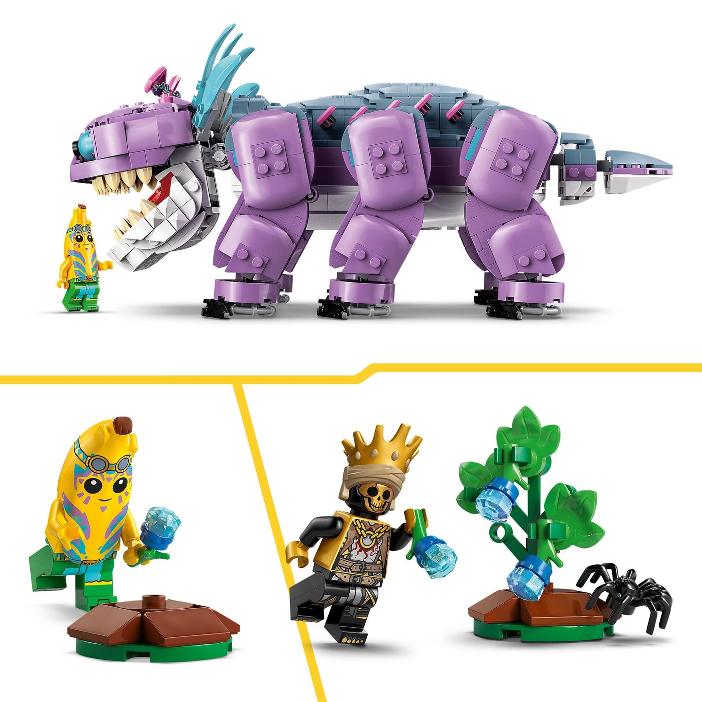 LEGO Fortnite Klombo gaming toy - play set with minifigures - dinosaur figure with island adventure scarf and ORO on Klombo's back - gamer gift for boys, girls and fans aged 10 and over - 77077