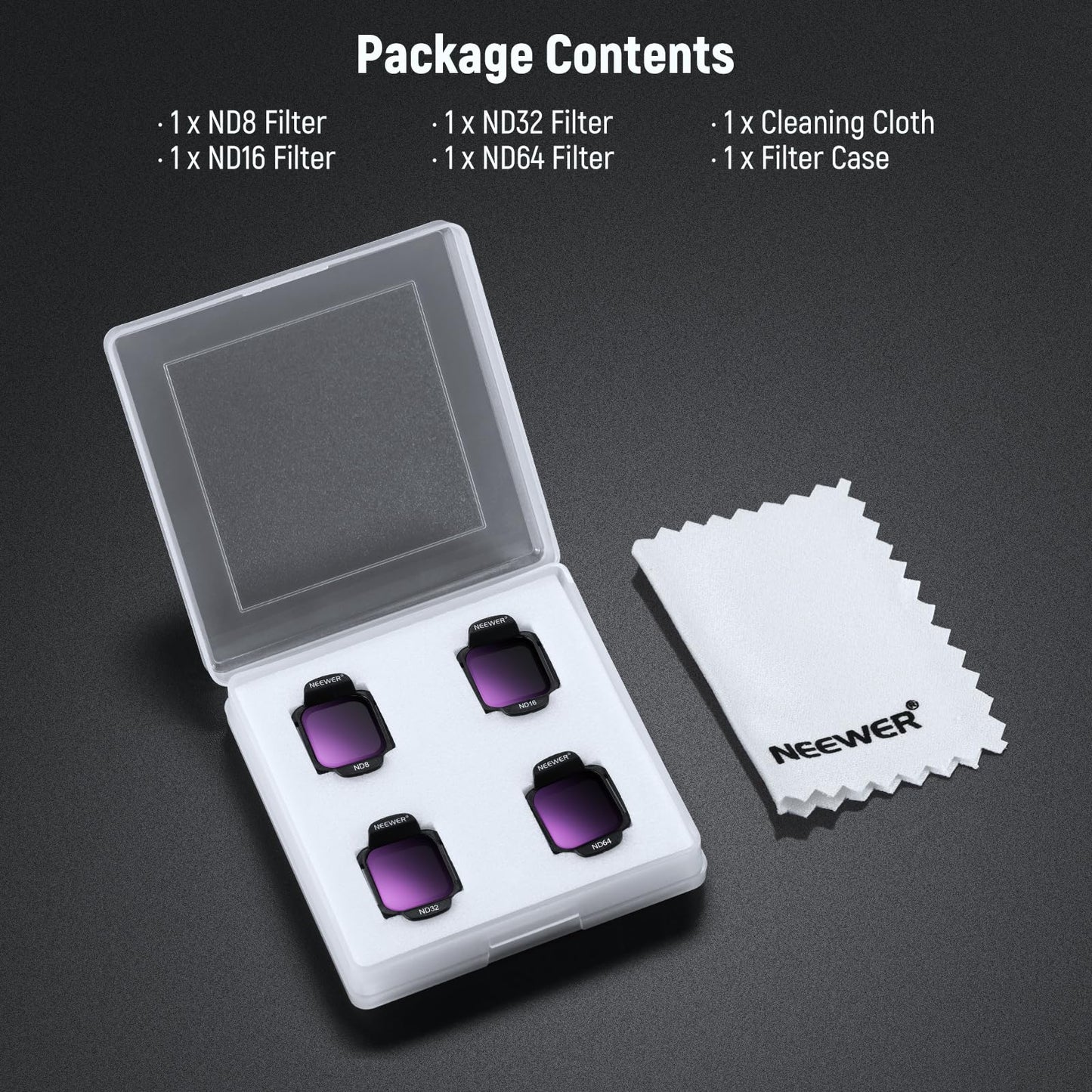 NEEWER ND Filter Set, Compatible with DJI Flip/Lito X1 Drone, ND8, ND16, ND32, ND64 Attachable, Multi-Coated HD Neutral Density Lens Filter Accessory Set, FL-N34 - 10105877