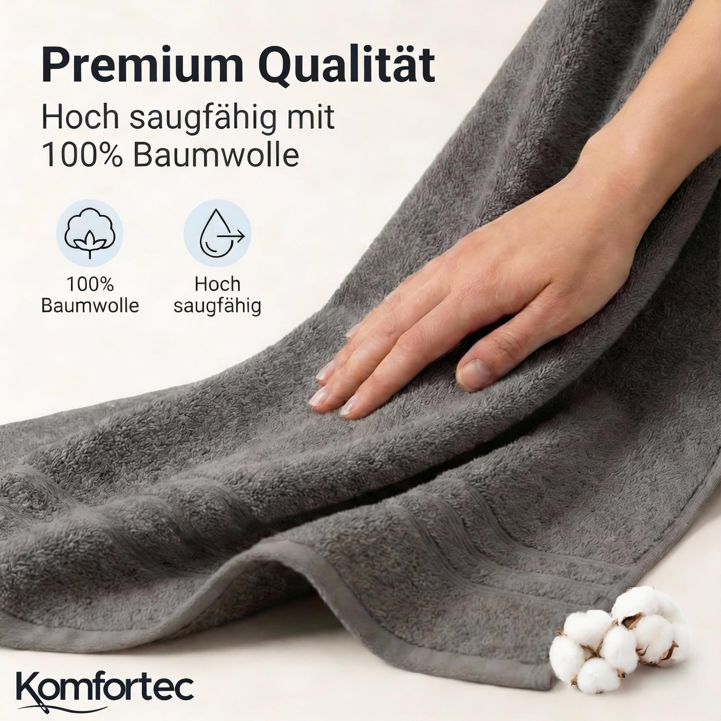 Komfortec 2 sauna towel set 80x200 cm, large sauna towels made of 100% cotton, sauna towels, fluffy and absorbent, quick-drying, anthracite gray/silver - 2er-80x200-anthrazit-silber