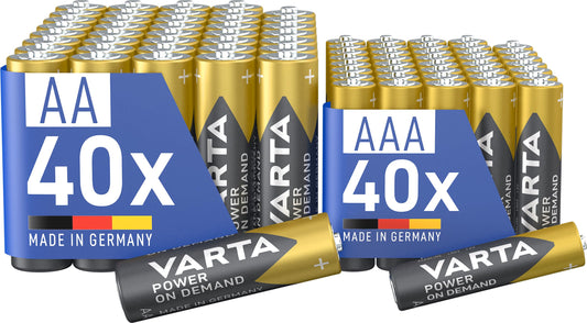 VARTA batteries mixed pack of 80 pieces, AA 40 pieces + AAA 40 pieces, power on demand, alkaline, storage pack in environmentally friendly packaging, powerful - 4.0085E+12