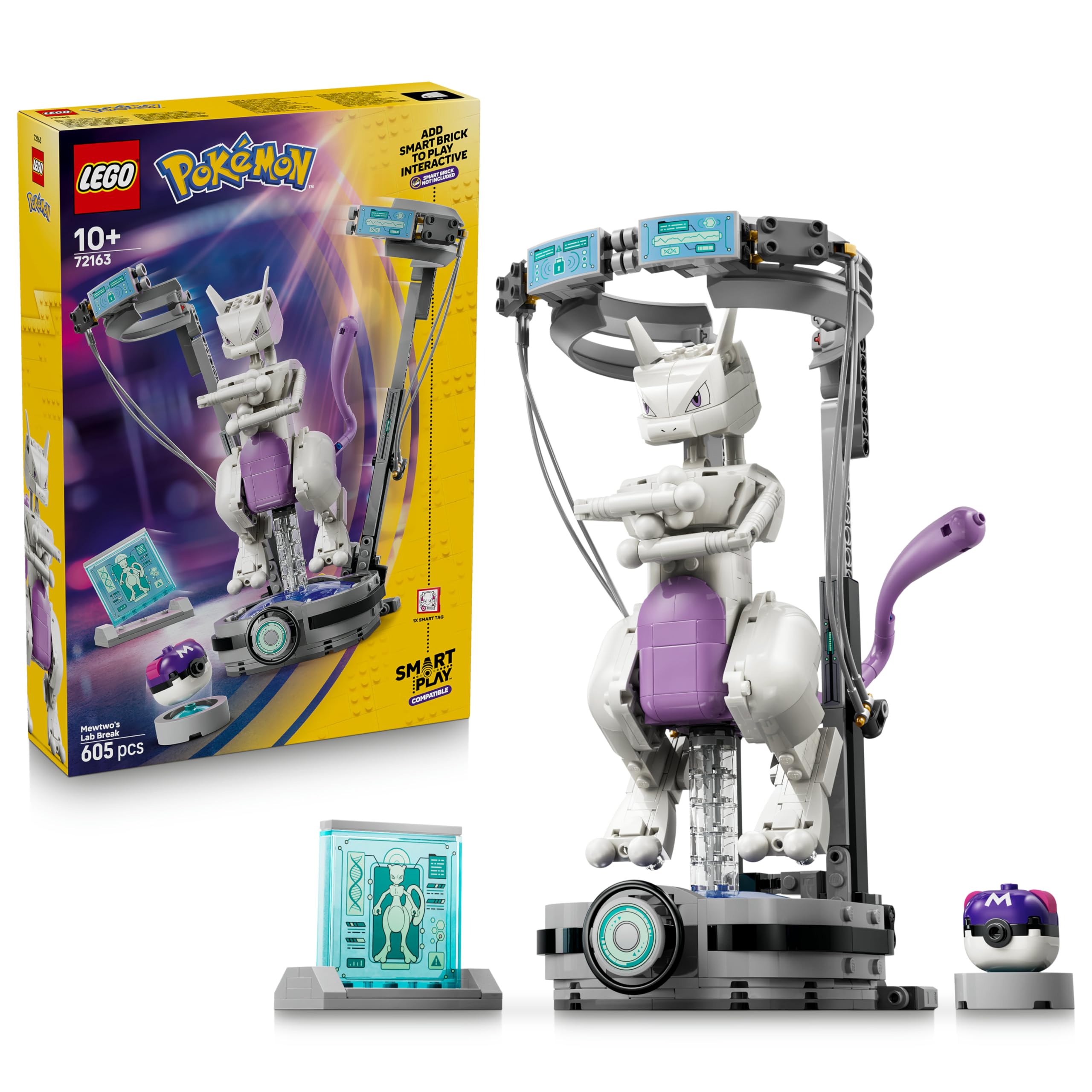 LEGO Pokémon SMART Play: Mewtwu's escape from the laboratory - compatible interactive set with SMART tag and Pokémon figure bricks - gift for children aged 10 and over - 72163