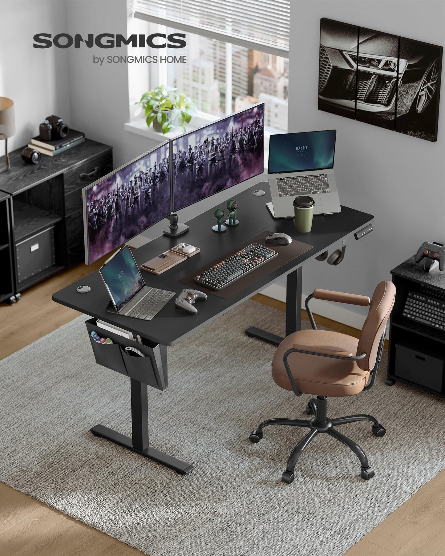 SONGMICS Electric height-adjustable desk, 160 x 70 cm, infinitely adjustable, memory function with 4 heights, ink black LSD136B01 - LSD03X01