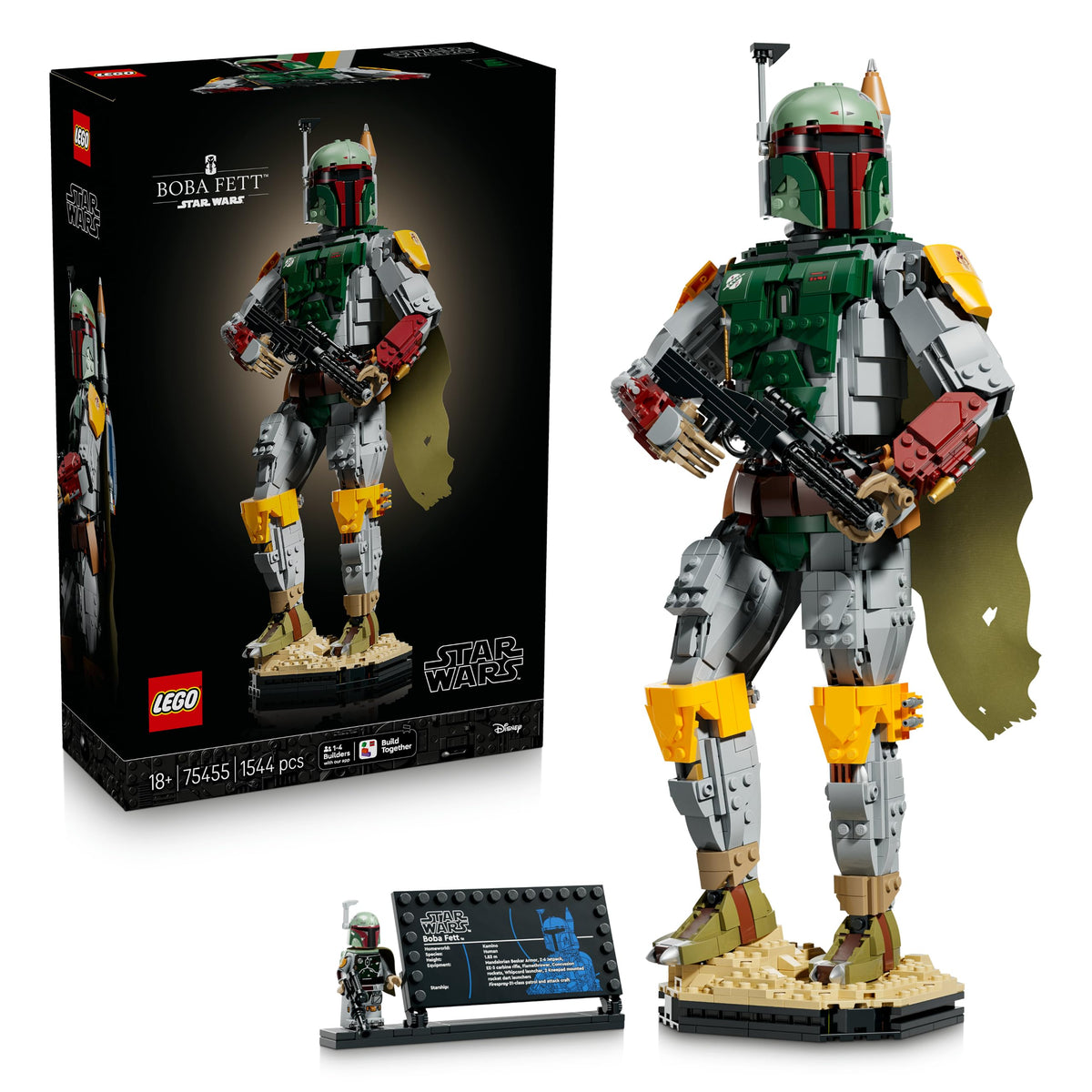 LEGO Star Wars: Return of the Jedi Boba Fett Figure - with Helmet, Blaster & Bounty Hunter Minifigure - Shelf or Desk Decoration - Gift Idea for Return of the Jedi Fans - 75455