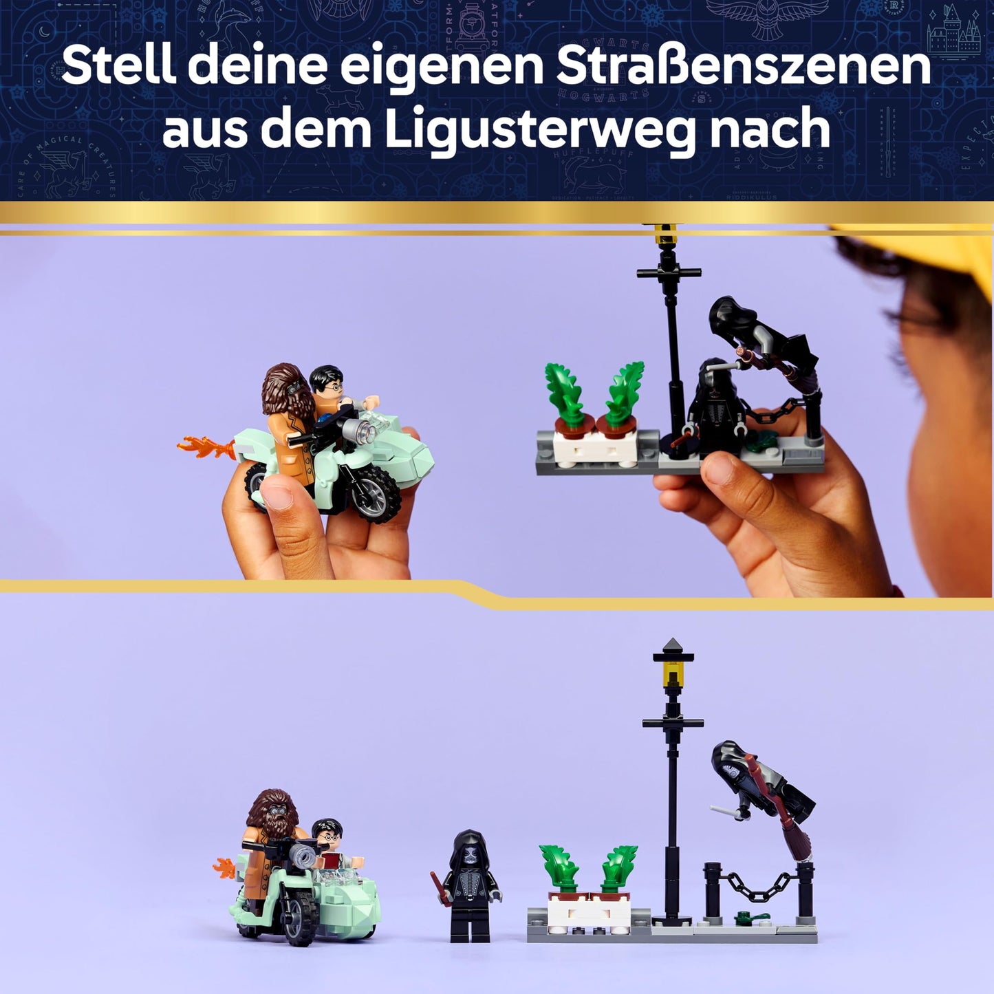 LEGO Harry Potter Hagrid and Harry's Escape from Privet Drive - Motorcycle toy with 4 minifigures - 2 Death Eaters, a street scene - Gift for girls, boys and fans aged 8 and over - 76459