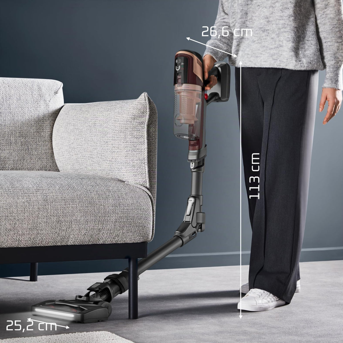 Rowenta X-Pert 6.80 Flex cordless vacuum cleaner, powerful 100 AW, long runtime up to 60 minutes, LED nozzle, handheld vacuum only 1.4 kg, includes pet hair accessories, wine red/black, RH6495E0