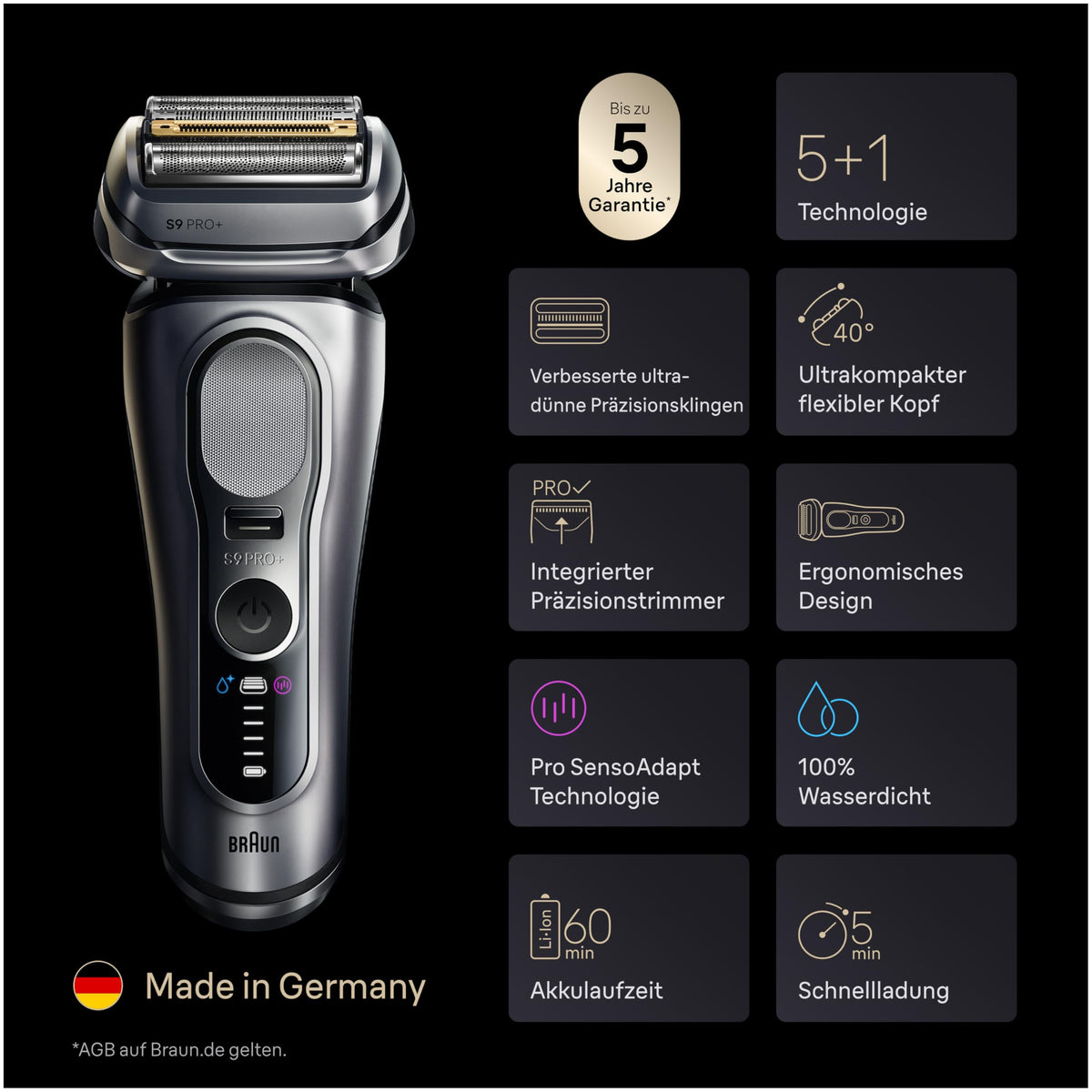 Braun Rasierer Herren Elektrisch Series 9 Pro+, 9677cce, Silber