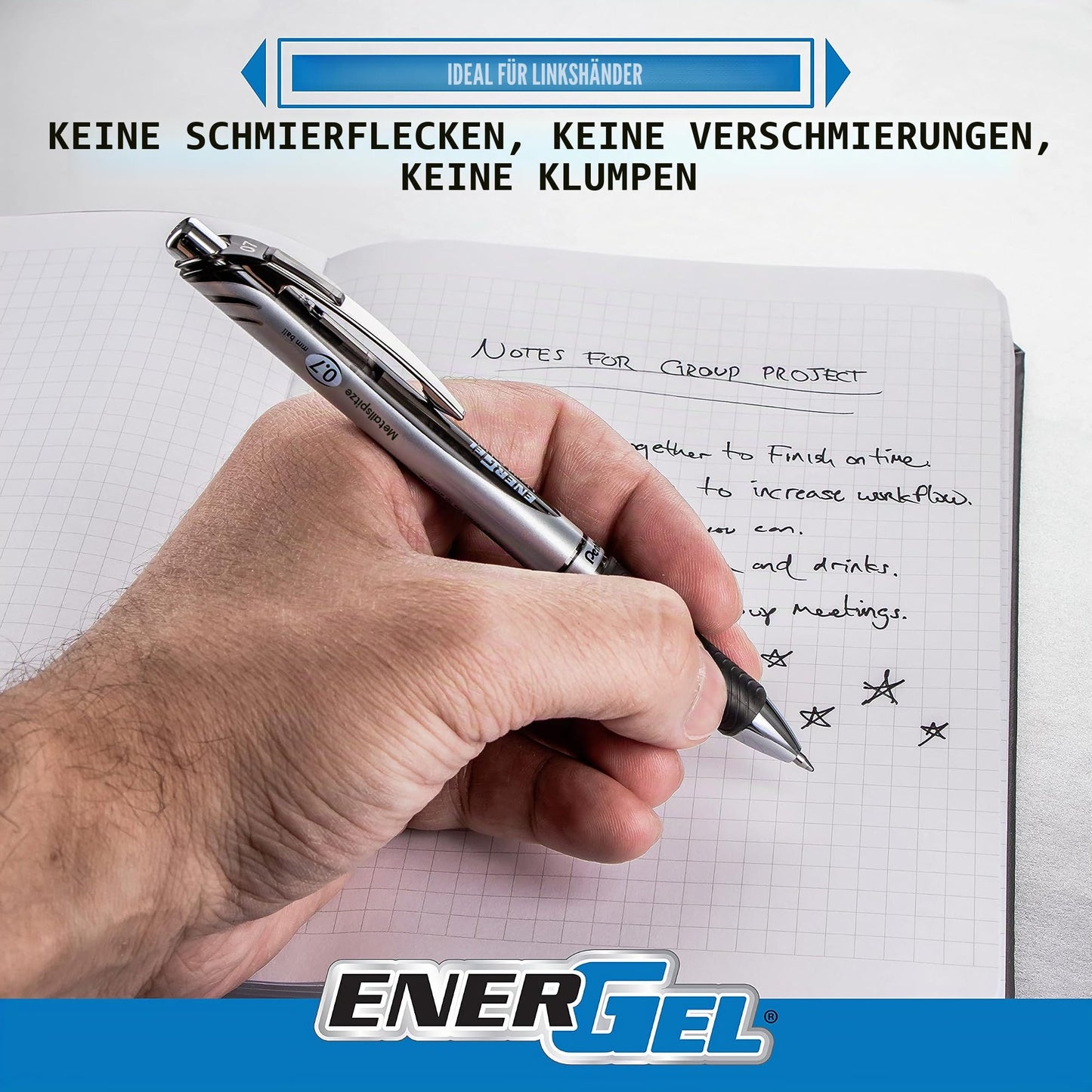 Pentel EnerGel XM BL77 gel pen with push mechanism, coral (pack of 12) - BL77-P3X-VE