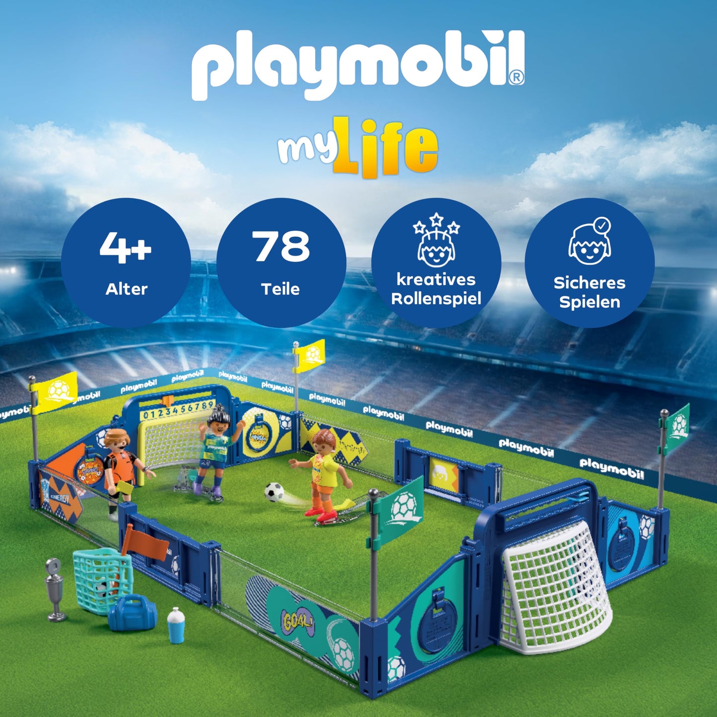 PLAYMOBIL | My Life | Soccer Arena | Playing field with shooting mechanics and 2 goals | Football toys for ages 4 and up | 72056