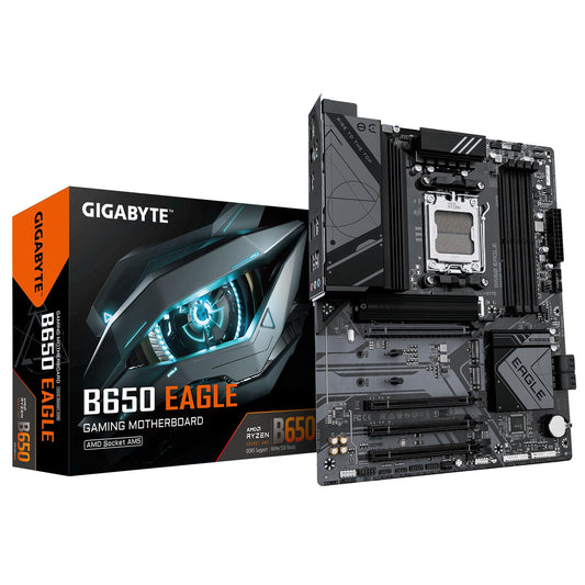 Placa de bază GIGABYTE B650 Eagle - Seria AMD Ryzen 9000, VRM cu 12+2+2 faze, până la 7600 MHz DDR5 (OC), 1xPCIe 5.0 + 2xPCIe 4.0 M.2, GbE LAN, USB 3.2 Gen 2