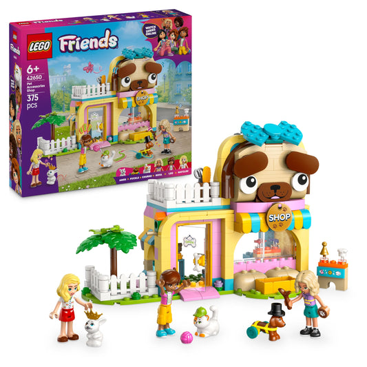 LEGO Friends Pet Accessories Shop - with dog, cat and rabbit animal figures, 3 minifigures and lots of pet care accessories - gift for girls and boys aged 6 and up - 42650