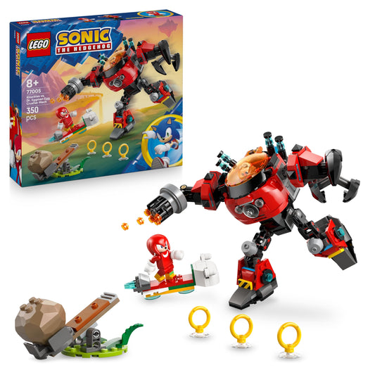 LEGO Sonic the Hedgehog Knuckles vs. Dr. Eggmans Egg Crusher Mech - Creative Toy with 2 Minifigures, Rings & Chaos Emeralds - Gamer Gift Boys & Girls from 8 Years - 77005