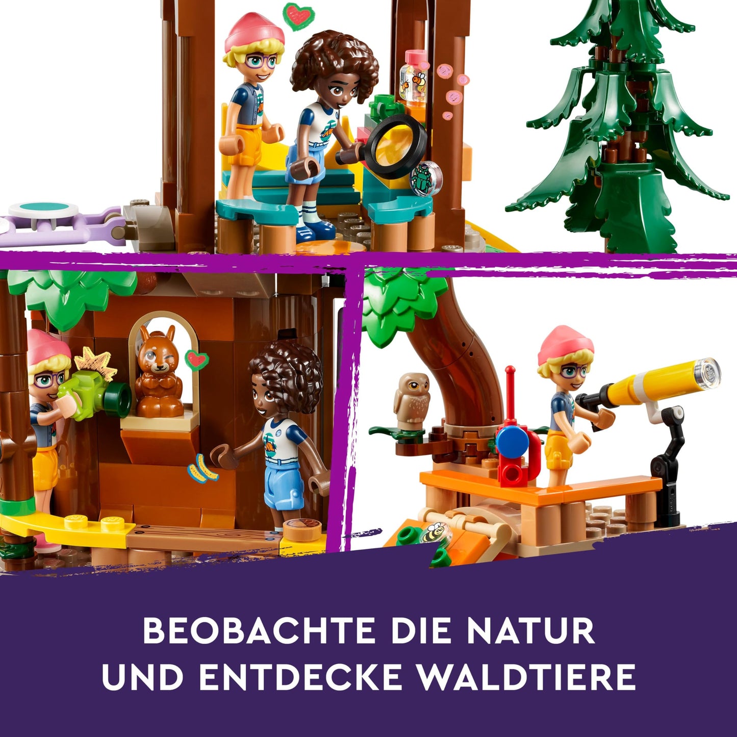 LEGO Friends tree house in the adventure camp, play set for girls and boys aged 8 and over with 5 toy figures and 5 animals, gift idea for creative play, sports toy, dollhouse 42631
